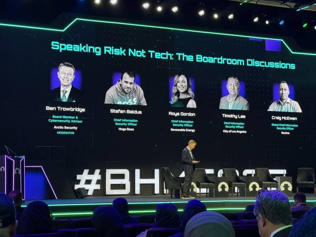 The "Speaking Risk Not Tech: The Boardroom Discussions" panel on the Black Hat MEA 2025 main stage