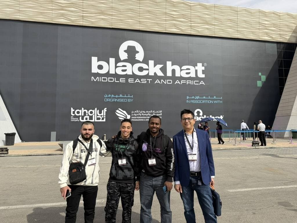 Aruneesh Salhotra with colleagues outside Black Hat MEA 2025